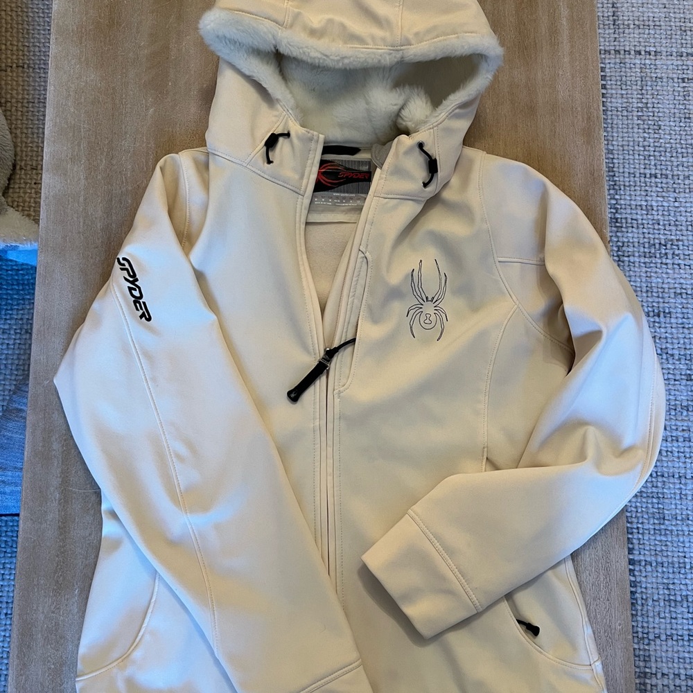 Spyder Alyce Moonbeam Cream Hooded Women Ski Jacket Size M (New)